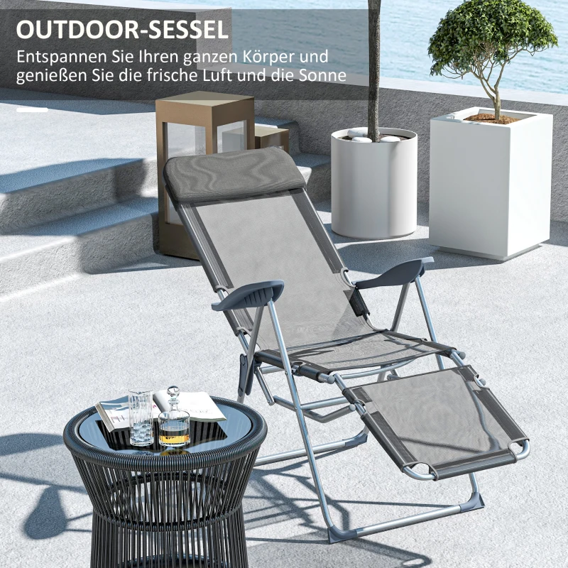 Outsunny Klappstuhl Gartenstuhl, wetterbeständig, klappbar, 63 cm x 81 cm x 108 cm, Grau + Silber