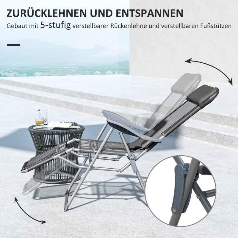 Outsunny Klappstuhl Gartenstuhl, wetterbeständig, klappbar, 63 cm x 81 cm x 108 cm, Grau + Silber