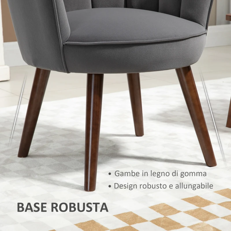 HOMCOM Poltrona in Velluto Imbottita con Schienale a Conchiglia, 66x66x78.5cm, Grigio
