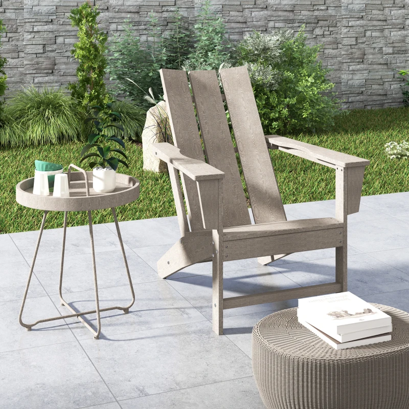 Outsunny Cadeira Adirondack de Exterior Cadeira de Jardim com Assento Extra Largo Carga 120 kg 75x83x90 cm Cinzento Escuro