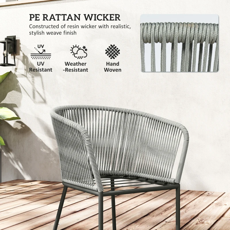 Outsunny Rattan Dining Set, 6 Seater Rattan Garden Furniture Set with Acacia Wood Top Rectangle Table, 6 Chairs, Washable Seat Cushions, for Outdoor, Patio, Conservatory, Grey