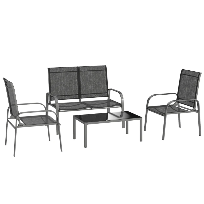 Outsunny Set de Mobilier de Grădină din 4 Piese cu Canapea, 2 Scaune și Masă de Cafea, 108x66x86 cm, Negru