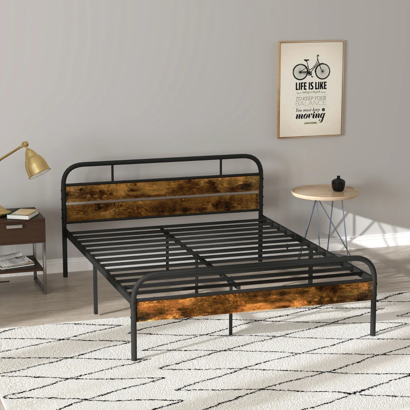HOMCOM Industrial-Style King Bed Frame - Black/Brown
