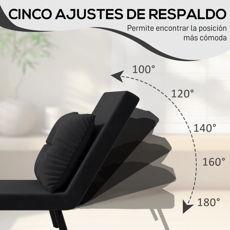 HOMCOM Sofá Cama Individual Plegable Silla Cama Convertible 4 en 1 Respaldo Ajustable de 5 Niveles y Almohada 63x73x81 cm Negro
