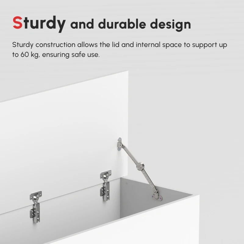 HOMCOM 113L Storage Chest, Storage Box with Flip-Top Lid and 2 Safety Hinges, Storage Trunk for Living Room, Entryway, 100 x 40 x 40 cm, White