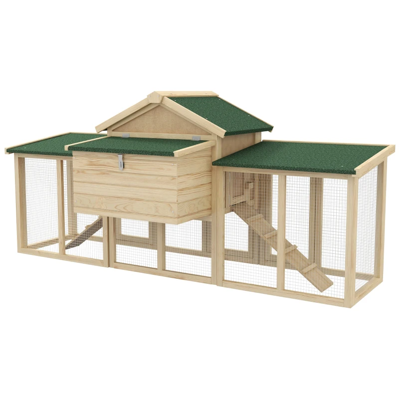 PawHut Hühnerstall mit Freigehege, inkl. Nistkasten, Rampe und Bodenwanne Tannenholz Naturholz(m-8)