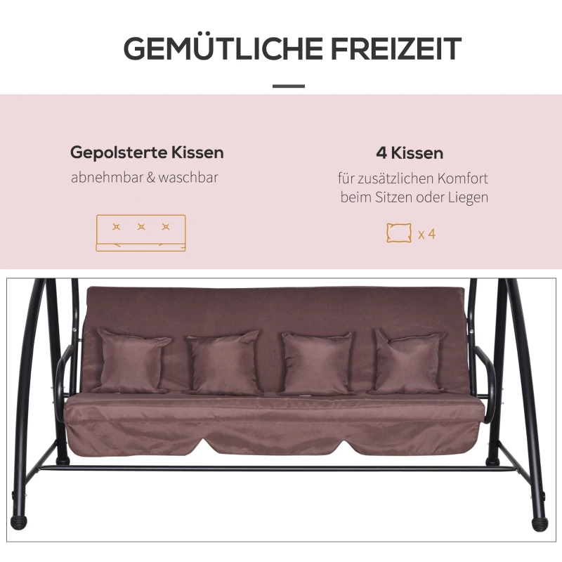 Outsunny Hollywoodschaukel mit Liegefunktion Braun 215 x 120 x 165cm