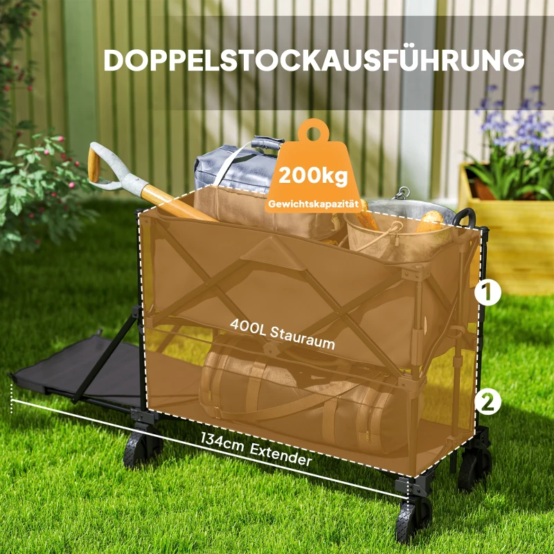 Outsunny Tuinwagen 200 kg Capaciteit Dubbellaagse Transportwagen met Afneembaar Zeil, 369,5 Liter, Zwart