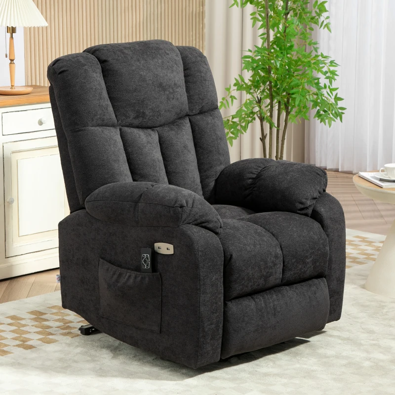 HOMCOM Fotel relax 2-w-1 z funkcją leżenia, porty USB, sprężyny kieszeniowe, Czarny