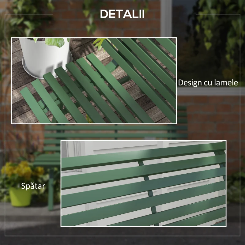 Outsunny Bancă pentru Grădină, Banca de Exterior pentru Terasă cu Șezut și Spătar cu Lamele, 123x67x79 cm, Verde