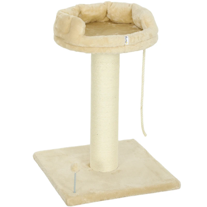 PawHut Arbre à chat grattoir design jeu boule et cordelette suspendue+ plateforme peluche - 55 x 55 x 83 cm - sisal beige