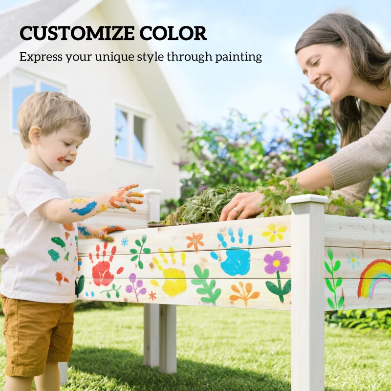 Outsunny Jardiniera de Exterior cu 2 Niveluri din Lemn de Brad cu Orificii de Scurgere, 115x114x76 cm, culoar Lemn natur