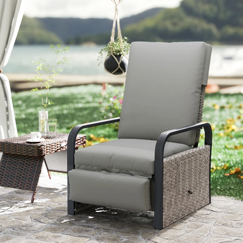 Outsunny 140° Reclining Rattan Armchair - Mixed Grey