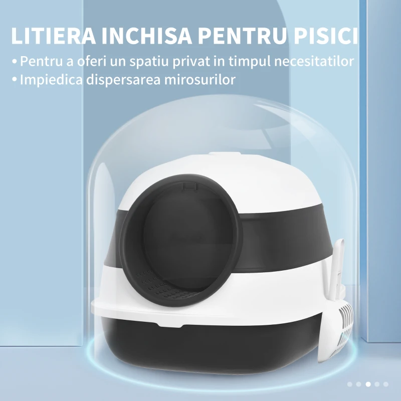 PawHut Litieră pentru Pisici cu Capac, Lopățică și Deodorant Inclus, 52x41x38 cm, Negru