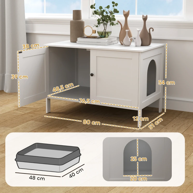 PawHut Katzenklo-Schrank Katzenhaus mit Tür Trennwand Katzentoilette für große Katzen 80 x 51 x 54 cm Weiß(m-3)