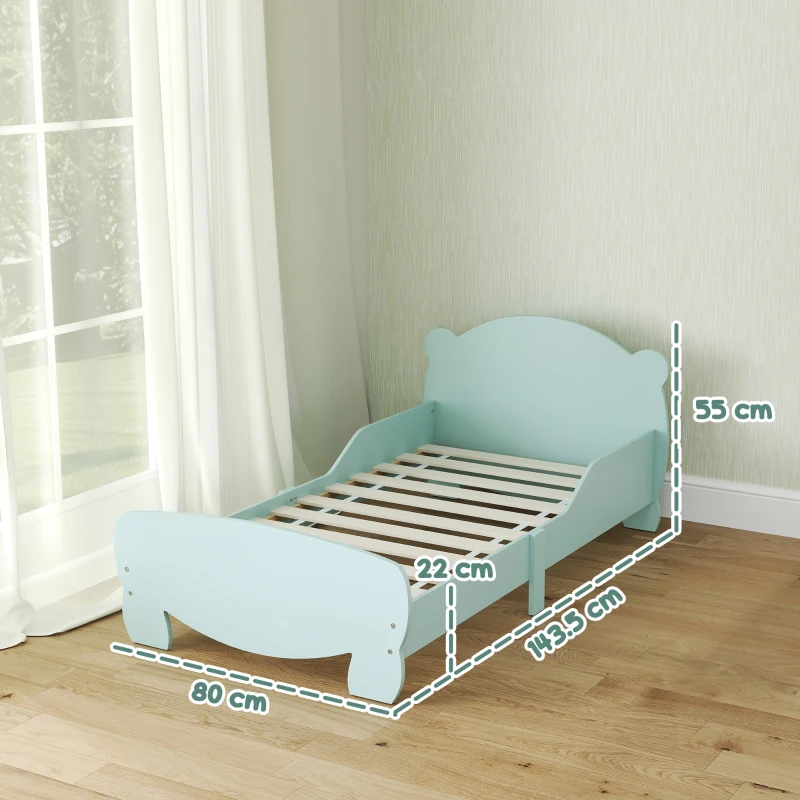 AIYAPLAY Lettino per Bambini con Testiera e Pediera a Orso e 2 Sponde Laterali, in Legno, 143.5x80x55 cm, Verde