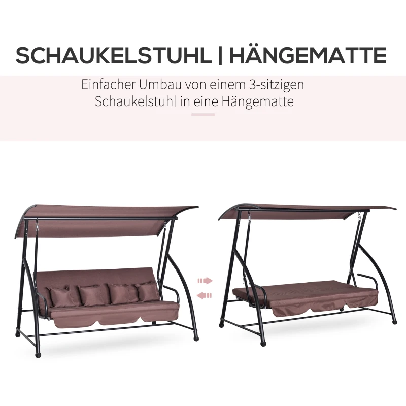 Outsunny Hollywoodschaukel mit Liegefunktion Braun 215 x 120 x 165cm