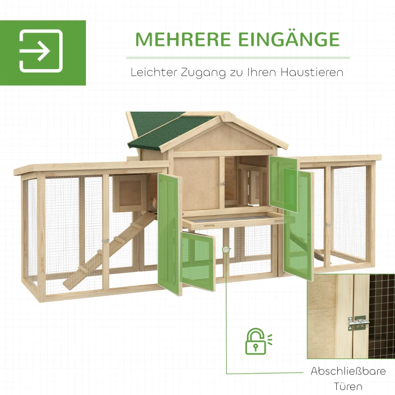 PawHut Hühnerstall mit Freigehege, inkl. Nistkasten, Rampe und Bodenwanne Tannenholz Naturholz(m-5)