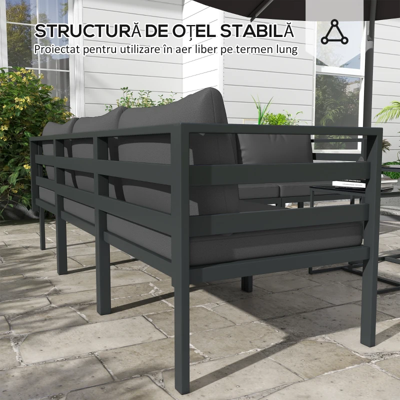 Outsunny Set de Mobilier de Gradina din 7 Piese cu Canapea de Colt, Masa de Cafea, Set de Mobilier Sectional, Gri