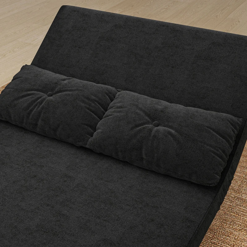 HOMCOM Sofá Cama Convertible 3 en 1 Sillón Cama 2 Plazas Plegable Respaldo Ajustable de 5 Niveles Almohadas 102x73x81cm Negro(m-9)
