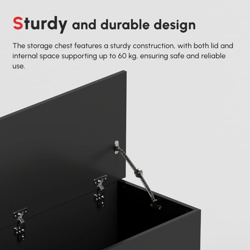 HOMCOM Wooden Storage Box Clothes Toy Chest Bench Seat Ottoman Bedding Blanket Trunk Container with Lid - Black