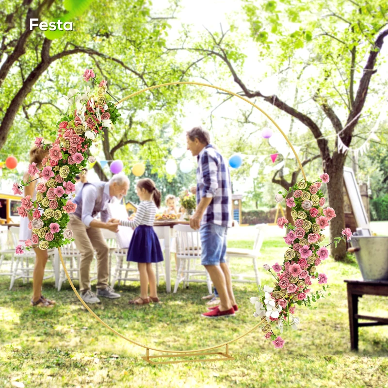 Outsunny Arco de Jardim de Metal Redondo Arco de Decoração com Revestimento em Pó para Plantas Trepadoras Flores Decoração 230x28x234 cm Dourado