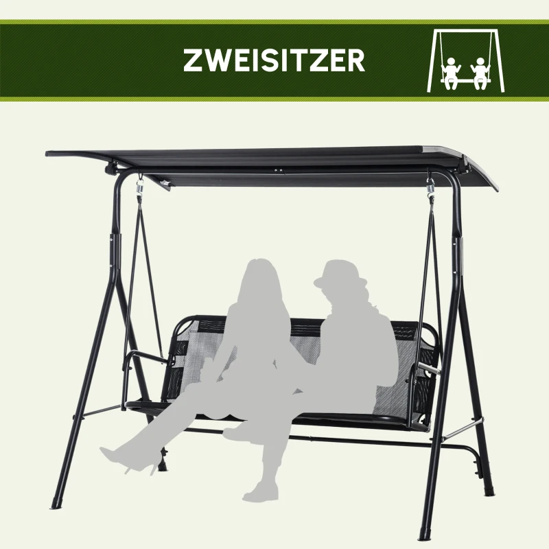 Outsunny 2-Sitzer Hollywoodschaukel Outdoor Gartenliege UV-beständig Hochwertiges Metallrohr winkeleinstellbar Schwarz