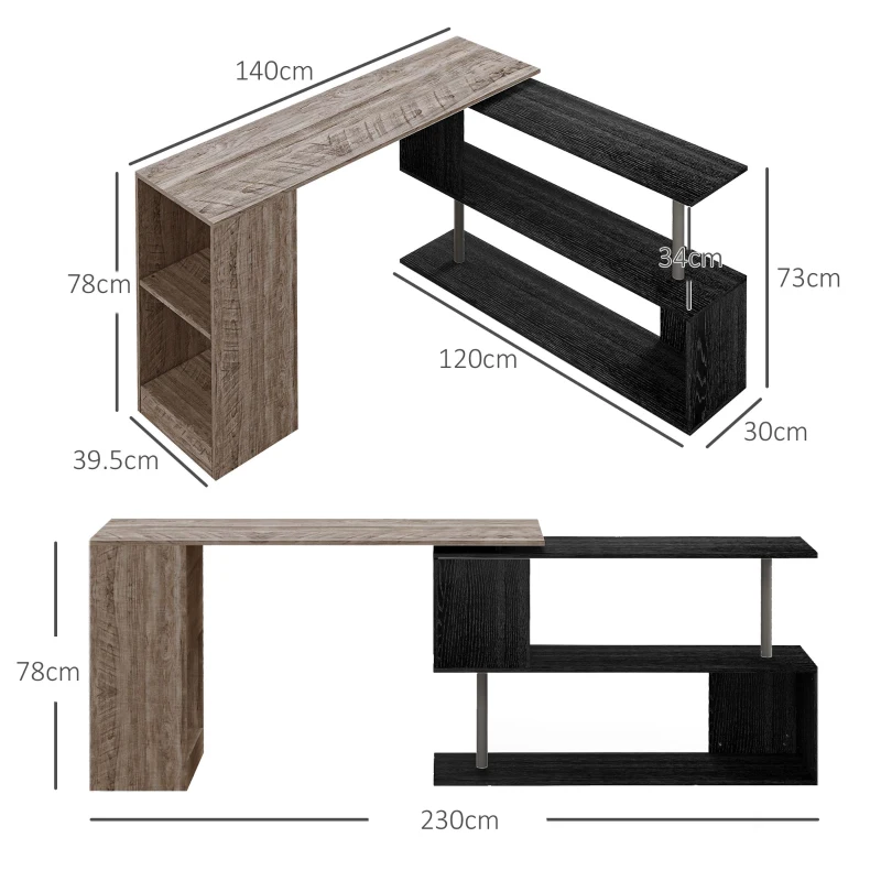 HOMCOM Scrivania Angolare Salvaspazio con Ripiano a S, in Legno, 140x120x78 cm, Grigio effetto Legno