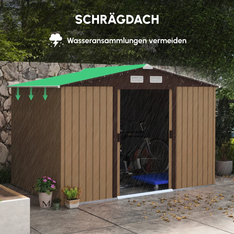 Outsunny Geräteschuppen mit Schiebetüren 2,77 x 1,95 x 1,92cm Metall Gelb