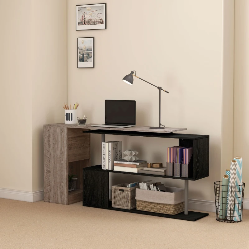 HOMCOM Scrivania Angolare Salvaspazio con Ripiano a S, in Legno, 140x120x78 cm, Grigio effetto Legno