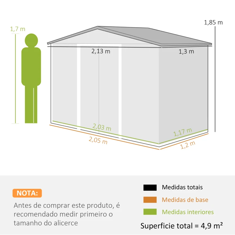 Outsunny Abrigo de Jardim 213x130x185 cm Abrigo de Jardim Metálico de Exterior com 2 Portas Deslizantes e 4 Janelas Marrom