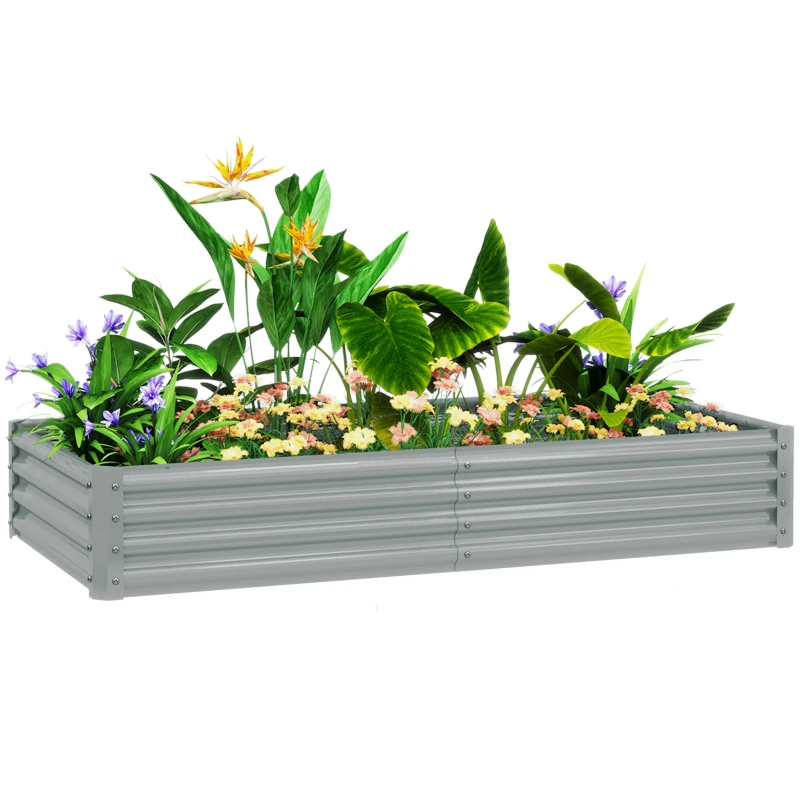 Outsunny 180 x 90cm Galvanised Steel Open Planter - Silver