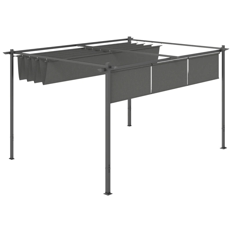 Outsunny 3 x 4m Metal Pergola with Retractable Roof and Roller Shade, Wall-Mounted or Free Standing Garden Gazebo Canopy Pergola Kit, UPF30+ Outdoor Sun Shade Shelter, Grey