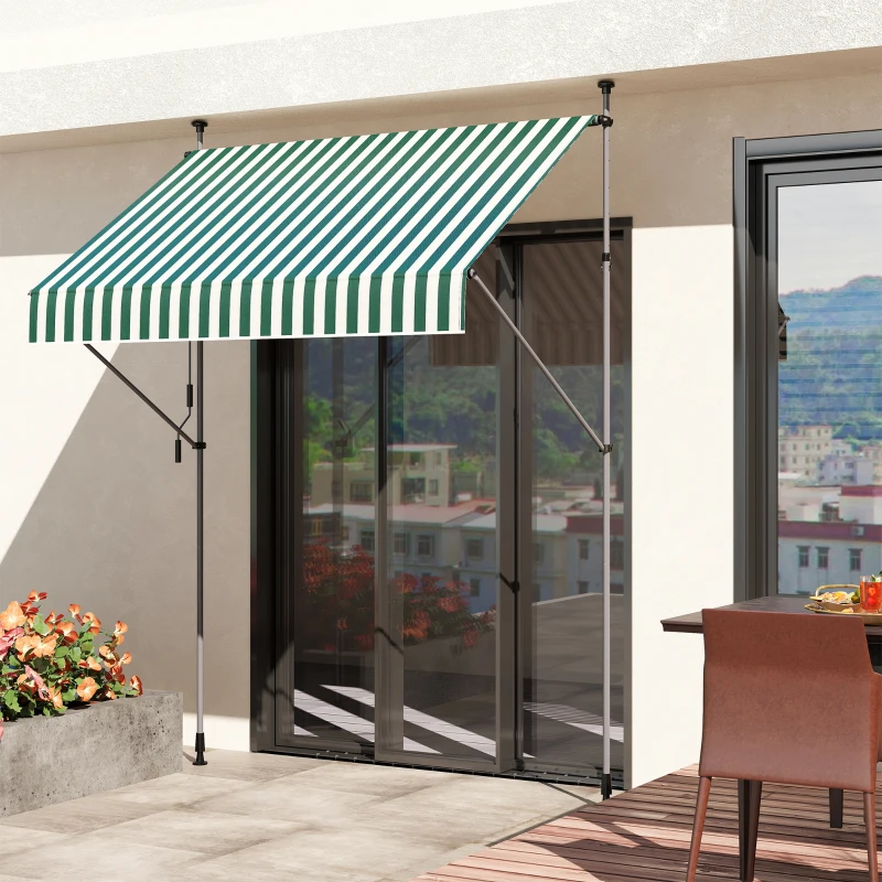 Outsunny Tenda da Sole 2x1.2 m con Supporti Regolabili e Manovella, in Alluminio, Metallo e Poliestere, Verde e Bianco