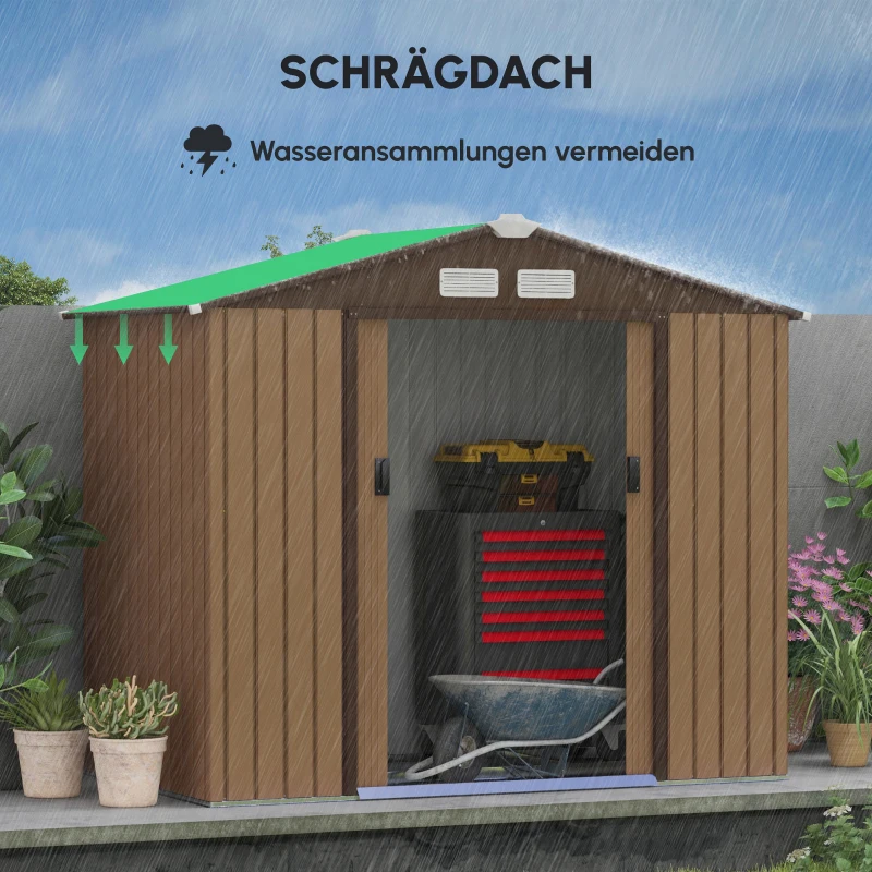 Outsunny Geräteschuppen mit Schiebetüren 2,13 x 1,30 x 1,85cm Metall Gelb