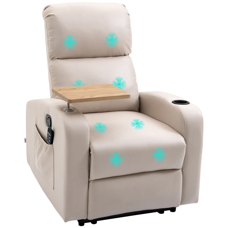 HOMCOM Massagesessel Relaxsessel Liegesessel, 1 Klapptisch, 1 Fußstütze; 77 cm x 93 cm x 105 cm, Beige(m-10)