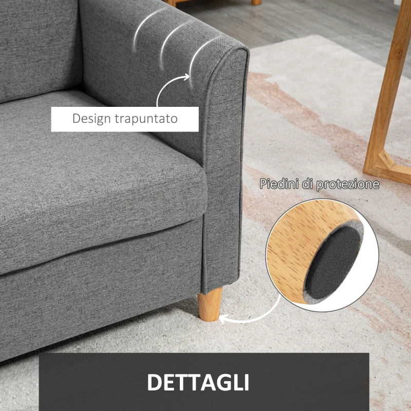 HOMCOM Divano Due Posti Linea Moderna e Compatta in Lino Grigio e Legno (70cmx141cmx78cm)