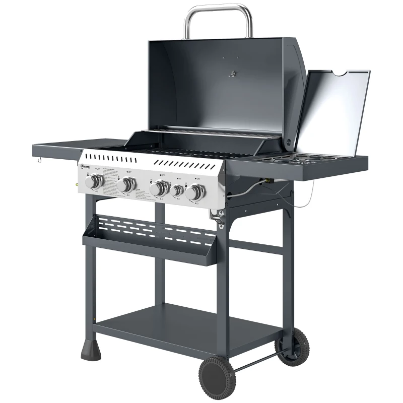 Outsunny Five-Burner Steel Gas Grill, with Thermometer - Black