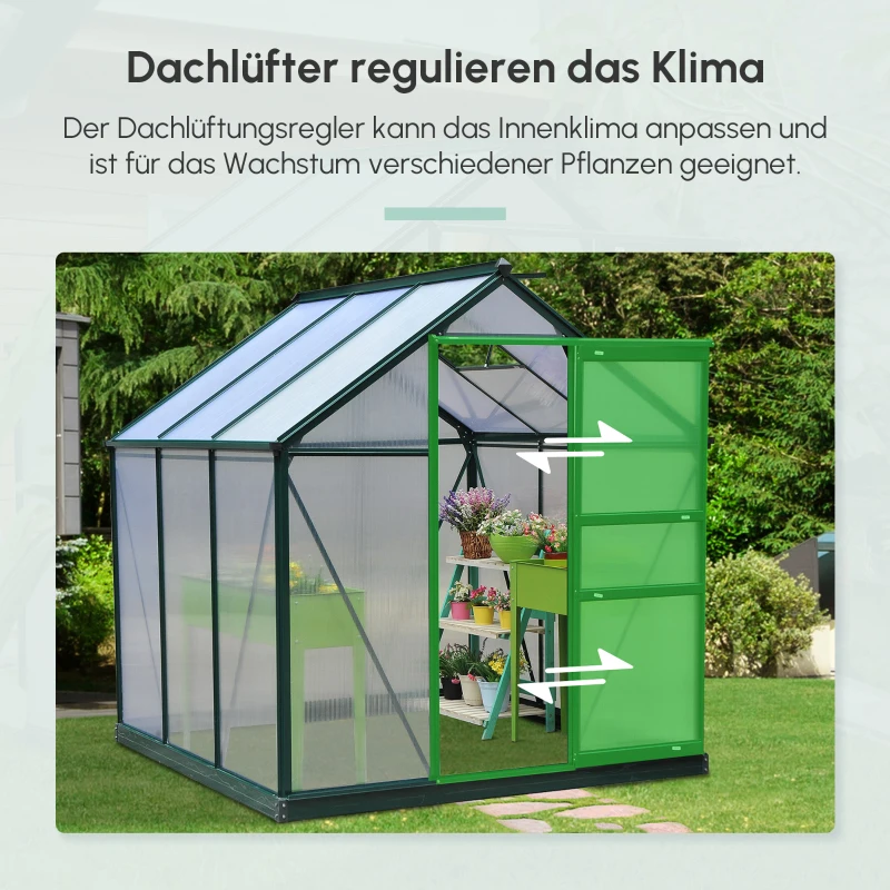 Outsunny Gewächshaus, Treibhaus, mit Dachfenster, Schiebetür, transparent, Polycarbonat+Aluminium, 190 x 192 x 201cm