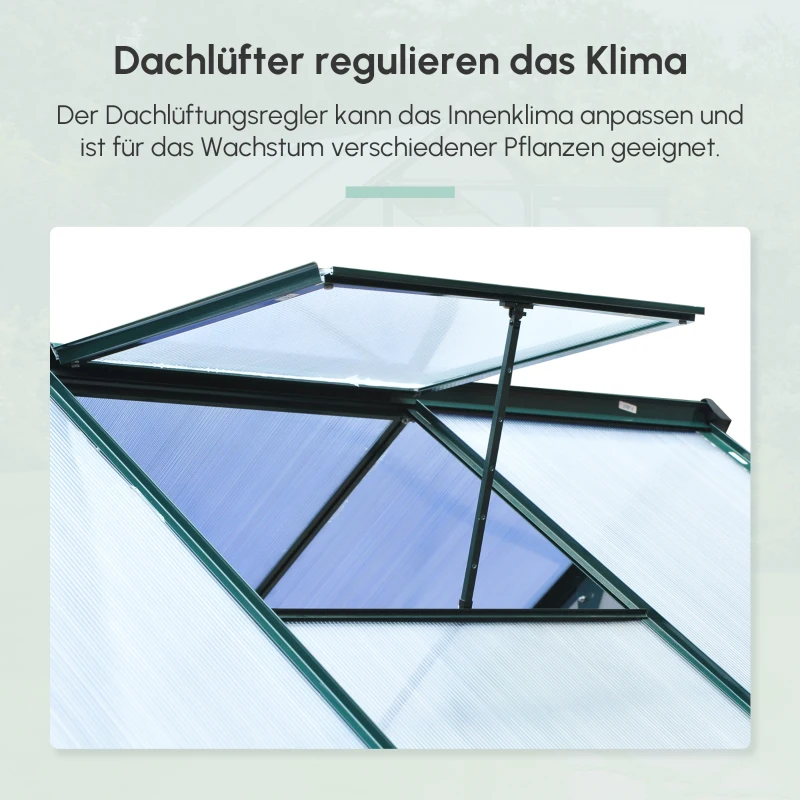 Outsunny Gewächshaus, Treibhaus, mit Dachfenster, Schiebetür, transparent, Polycarbonat+Aluminium, 190 x 192 x 201cm