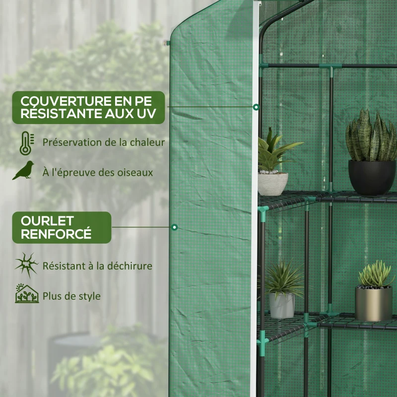 Outsunny Serre de jardin avec 1 porte, 2 fenetres et 2 étagères en forme de U pour Légumes Plantes Fleurs Bâche PE 140x73x190 cm