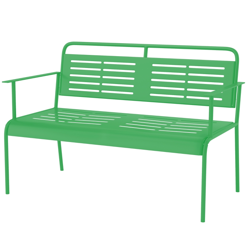 Banc Jardin 2 Places Outsunny - Design Floral, Acier Résistant 240kg | Parfait Pour Terrasse Ou Balcon