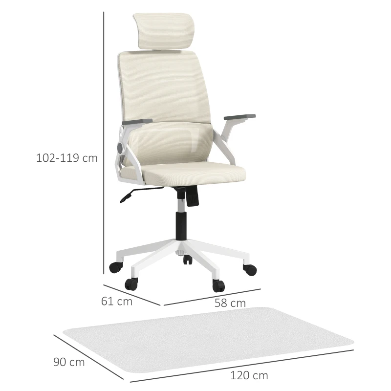 Vinsetto Conjunto de Oficina Incluye 1 Silla de Oficina de Malla Beige y 1 Alfombra Protectora 90x120 cm