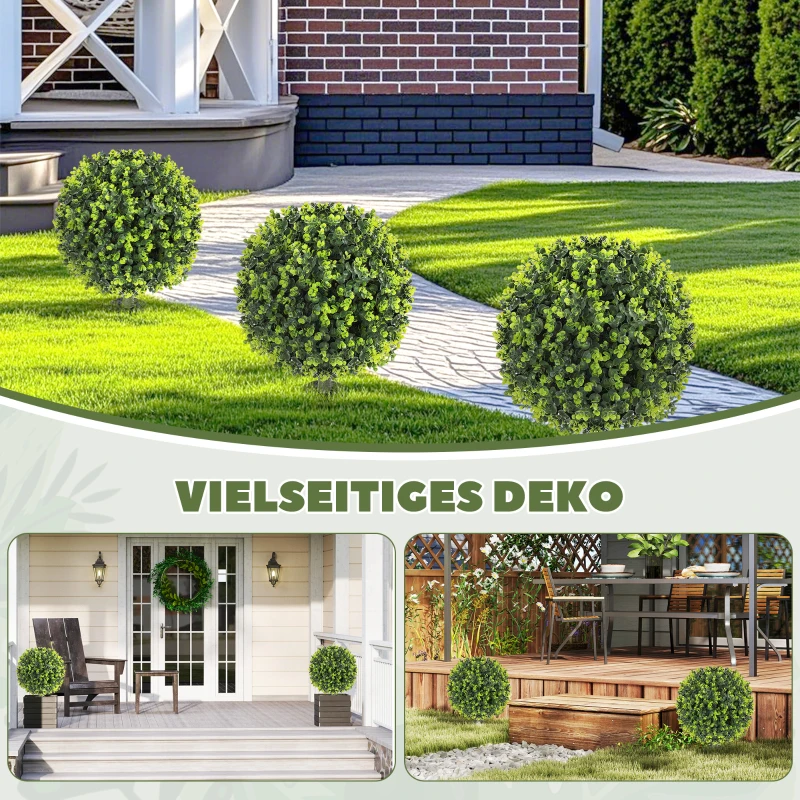 HOMCOM Set van 2 Kunstplanten, Kunstmatige Buxusbollen met Grondspies, voor Binnen en Buiten, UV-bestendig, Groen(m-6)