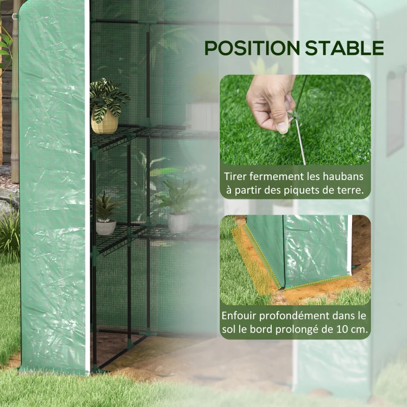 Outsunny Serre de jardin avec 1 porte, 2 fenetres et 2 étagères en forme de U pour Légumes Plantes Fleurs Bâche PE 140x73x190 cm
