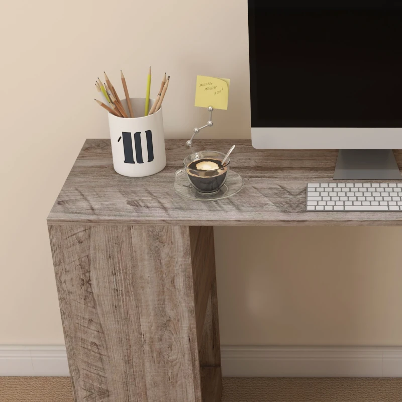 HOMCOM Scrivania Angolare Salvaspazio con Ripiano a S, in Legno, 140x120x78 cm, Grigio effetto Legno