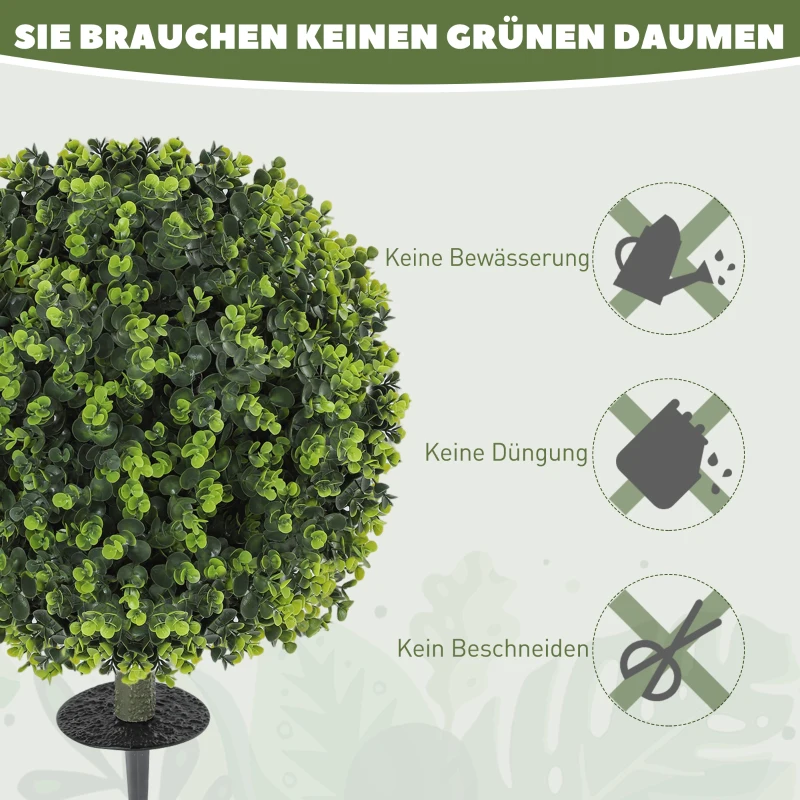 HOMCOM Set van 2 Kunstplanten, Kunstmatige Buxusbollen met Grondspies, voor Binnen en Buiten, UV-bestendig, Groen(m-5)