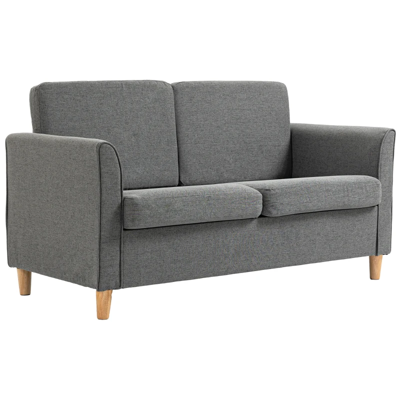 HOMCOM Canapé 2 Places Design scandinave dim. 141L x 70l x 78H cm Pieds Bois Massif Tissu Lin Gris clair