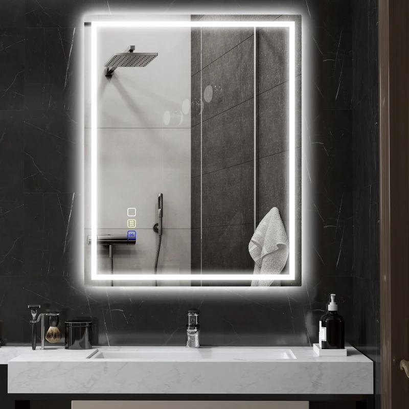 HOMCOM Specchio Bagno Antiappannante con Luce LED Regolabile, Speaker Bluetooth, Pulsanti Touch, 80x100 cm