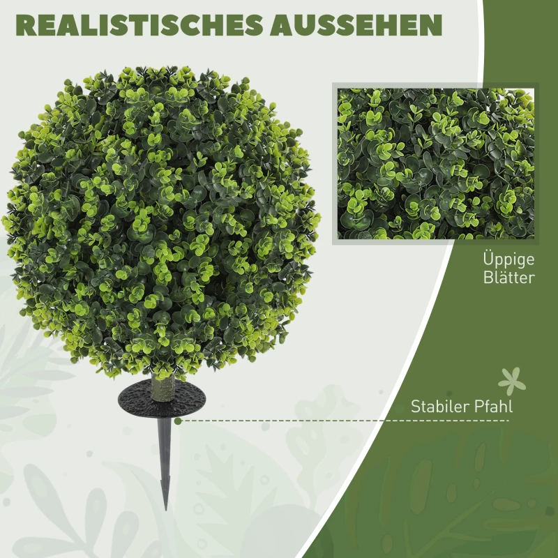 HOMCOM Set van 2 Kunstplanten, Kunstmatige Buxusbollen met Grondspies, voor Binnen en Buiten, UV-bestendig, Groen(m-4)